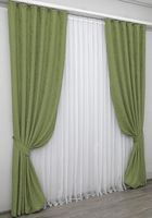 Комплект готових штор VR-Textil Льон мармур Колекція Pavliani 270х150 см Колір Хакі х 2 шт (33-0010) - зображення 2