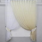 Кухонный комплект штор VR-Textil Дуэт № 060к с подвязками 170х330 см Белый со светло-бежевым (50-749)