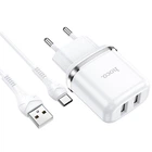 Адаптер мережевий зарядний пристрій HOCO Type-C cable N4 2USB 2.4A Білий