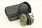 Активные защитные наушники шумоподавляющие Wosport HD-17 гарнитура с функцией Bluetooth с динамиками и микрофоном складные оливковые в чехле (Kali) - изображение 4
