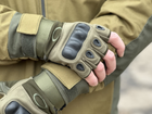 Тактические безпалые перчатки Tactic армейские перчатки с защитой костяшек размер L цвет Олива (oakley-olive-L) - изображение 5