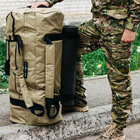Баул-сумка військова, Оксфорд баул армійський 120 л тактичний баул, тактичний баул-рюкзак, койотм із клапаном, кріпленням для каремату та саперної лопати. - зображення 6