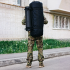 Рюкзак-сумка баул військова, армійський баул Оксфорд чорний 100 л с креплением для каремата и саперной лопаты. - зображення 3