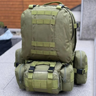 Чоловічий рюкзак тактичний з 3 підсумками Tactical Backpack B08 Oliva на 55 л військовий туристичний для полювання та риболовлі з кріпленням MOLLE