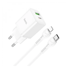 Зарядное устройство МПЗ с кабелем Type-C to Lightning Hoco N28 Founder 20W (Type-C+USB) White