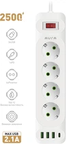 Мережевий фільтр-подовжувач Aura Energy 4+3 USB-A + USB-C (PD) 2 м White (AUEMFP43PD2MW)