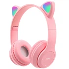 Наушники Bluetooth УШКИ CATear LED беспроводные RGB 360 мАч Розовые P47M-Pink