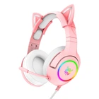 Наушники игровые ONIKUMA Gaming CAT LED K9 3.5 Розовые