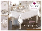 Велюровая скатерть Selin Gizem Set 160×350+12 салфеток Бежевая