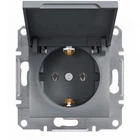 Розетка с заземлением кришкой Schneider Electric Asfora Сталь EPH3100162