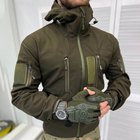 Демісезонна чоловіча Куртка SoftShell з капюшоном та додатковими кишенями олива розмір XL - зображення 1