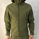 Чоловіча водонепроникна Куртка Softshell з капюшоном та вентиляційними блискавками олива розмір S - зображення 2