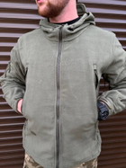 Мужская флисовая Куртка с капюшном и панелями под шевроны олива размер XL - изображение 7