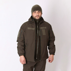 Мужская демисезонная Куртка Softshell с капюшоном / Водонепроницаемый Бушлат на флисе олива размер 50 - изображение 2