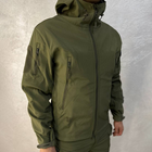 Чоловіча водонепроникна Куртка Softshell з капюшоном та вентиляційними блискавками олива розмір XL - зображення 1