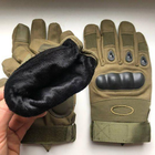 Зимние утепленные перчатки с косточками и сенсорными накладками олива размер 2XL - изображение 6