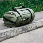 Тактична сумка-баул 120л армійська Оксфорд олива з кріпленням для каремату та саперної лопати. - зображення 3