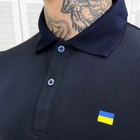 Чоловіче щільне Поло із принтом "Прапор України" / Футболка приталеного крою синя розмір 3XL - зображення 3