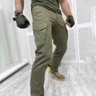 Чоловічі щільні Штани з накладними кишенями / Еластичні бавовняні Брюки олива розмір XL - зображення 2
