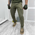 Мужские плотные Брюки с накладными карманами / Эластичные хлопчатые Брюки олива размер 2XL - изображение 1