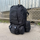 Тактичний рюкзак із трьома підсумками на плечі 55 л чорний - зображення 3