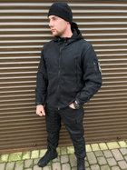 Мужская флисовая Куртка с капюшном и панелями под шевроны черная размер XL - изображение 1