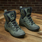 Универсальные кожаные Ботинки на двухкомпонентной подошве / Высокие Берцы с мембраной олива размер 41 - изображение 3