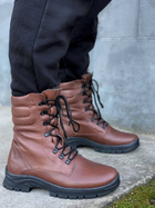 Зимние Берцы Ястреб из натуральной кожи с меховой подкладкой / Высокие утепленные ботинки коричневые размер 38 - изображение 6