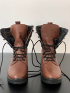 Зимние Берцы Ястреб из натуральной кожи с меховой подкладкой / Высокие утепленные ботинки коричневые размер 42 - изображение 2