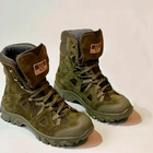 Зносостійкі Берці з натуральної шкіри / Демісезонні черевики у кольорі олива з нашивкою прапором розмір 47 - зображення 3
