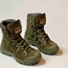 Утеплені Берці з натуральної шкіри / Зимові черевики у кольорі олива з нашивкою прапором розмір 47 - зображення 3