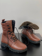Зимние Берцы Ястреб из натуральной кожи с меховой подкладкой / Высокие утепленные ботинки коричневые размер 49 - изображение 1