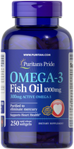 Омега-3, Omega-3 Fish Oil, Puritan's Pride, 1000 мг, 300 мг активного, 250 капсул (PTP-13835)