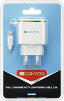 Ładowarka sieciowa USB Canyon + wbudowany kabel Lightning 2.1A Biała (CNE-CHA043WS) - obraz 3