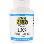 Витамин Д3, Natural Factors, 1000 МЕ, 90 таблеток (NFS-01050)