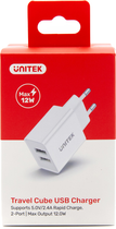 Зарядний пристрій Unitek 2*USB-A 12 Вт білий (P1113A-EU) - зображення 3