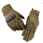Перчатки полнопалые тактические для военных закрытого типа с защитой на костяшках пальцев и на липучке Хаки - изображение 3