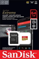 Карта пам'яті SanDisk microSD 64gb c10 uhs-i u3 R170/W80MB/s Extreme v30 + sd sdsqxah-064g-gn6ma