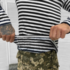 Мужская утепленная Тельняшка в полоску / Трикотажная Кофта на байке черно-белая размер 2XL - изображение 4