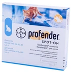 Профендер капли от глистов для кошек, Bayer, 2 пипетки 2,5 - 5 кг