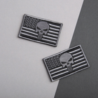 Набір шевронів 2 шт з липучкою Прапор США з черепом сірий 5х8 см - зображення 3