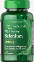 Селен Puritans Pride Selenium 200мг здоровье волос, кожи и ногтей 250 капсул