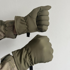 Водонепроницаемые зимние Перчатки SoftShell на флисе с Усиленными ладонями олива размер универсальный - изображение 4
