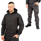 Костюм мужской на флисе Куртка + Брюки / Утепленная форма Softshell черная размер S - изображение 1