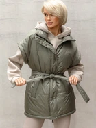 Жилет женский теплый пуховый удлиненный на молнии с поясом Seventeen 2XL-3XL Оливковый 2088.5480