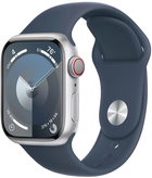 Smartwatch Apple Watch Series 9 GPS + Cellular 41mm Silver Aluminium Case with Storm Blue Sport Band - M/L (MRHW3) - obraz 1