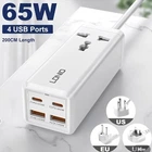 Мережевий фільтр-подовжувач Ldnio SC1418 (Універсальна розетка, 2USB, 2USB-С,10 А, 2м, PD/QC 65W, Перетин 3х0,75мм, адаптер, швидка зарядка) - білий