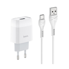 Зарядний адаптер Hoco C72A Glorious з Type-C кабелем 1USB 2.1A white