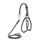 Кругла шкіряна шлея WAUDOG Soft N1 з повідцем для котів і дрібних собак 105 см 6 мм Чорна (46231)