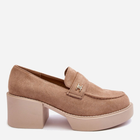 Loafersy damskie na obcasie Afnira 38 Beżowe (5905677934281)